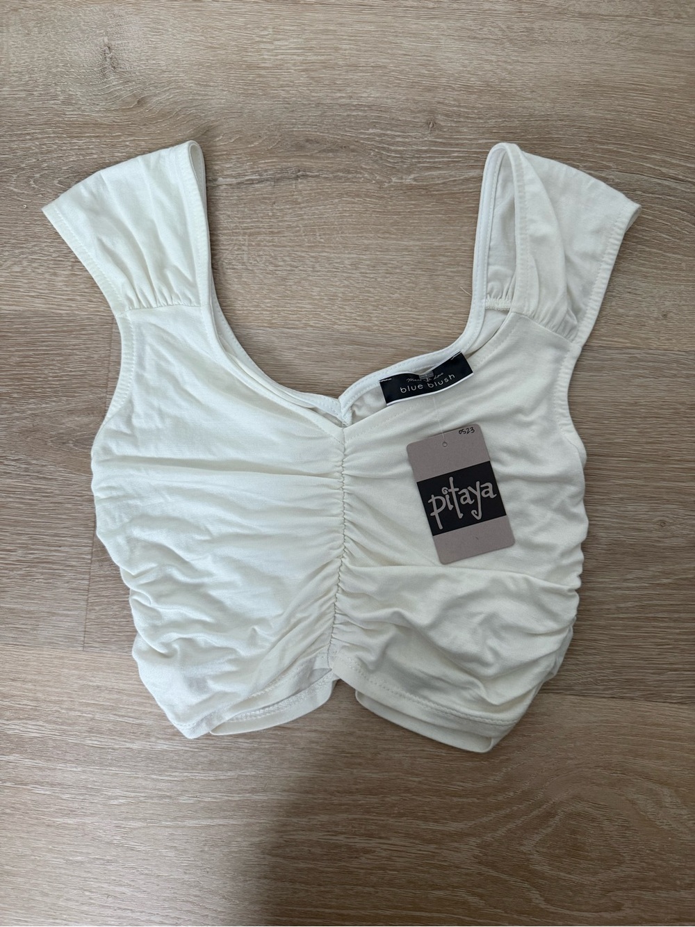 Pitaya Cream Ruched Crop Top with Wide Straps